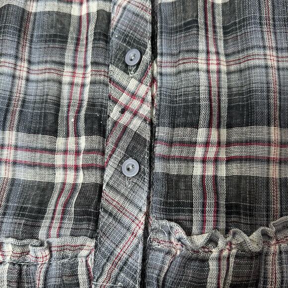 MONTEAU Blue Red Plaid 3/4 Sleeve Hooded Button Down Mini Dress Small - Picture 5 of 9